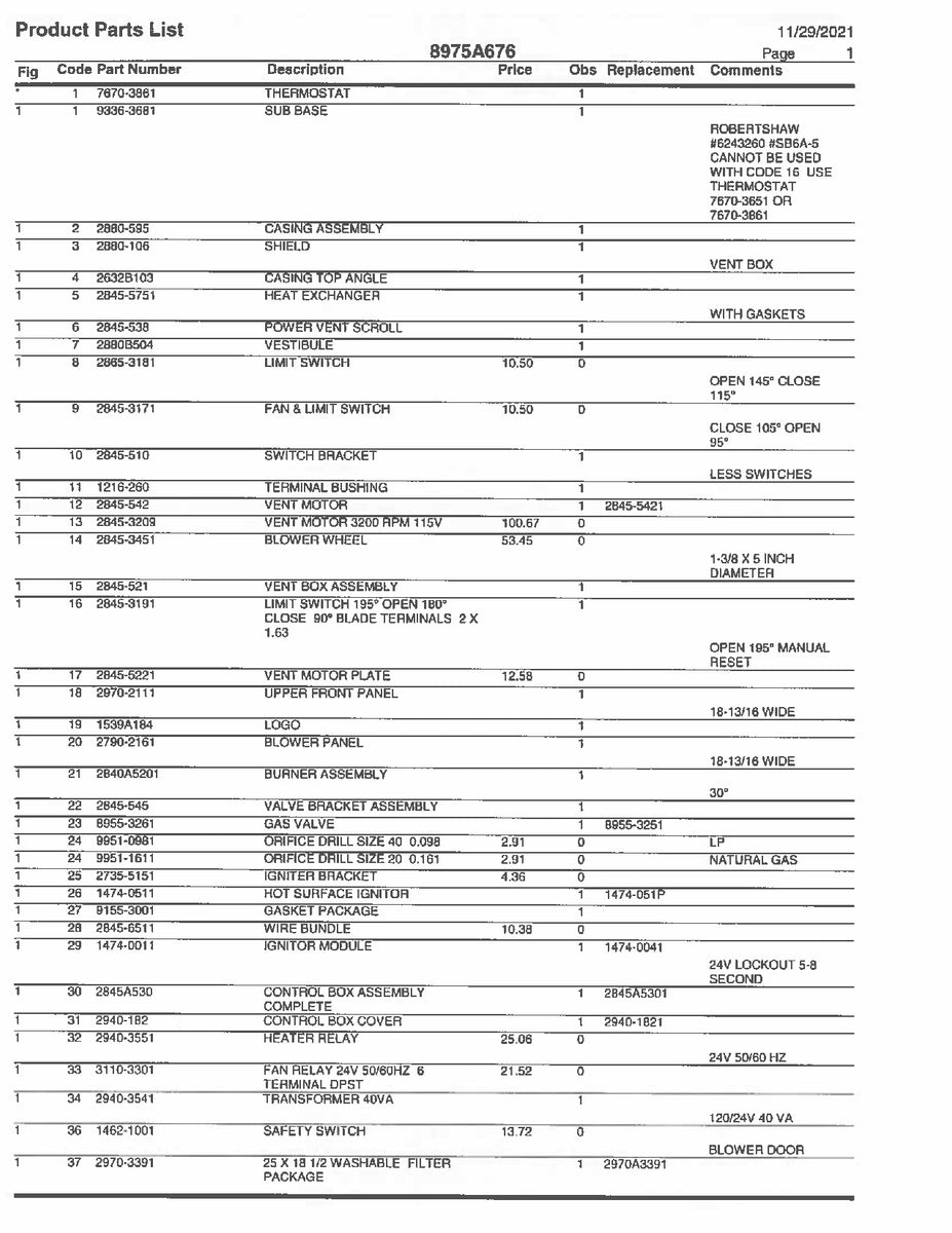 8975A676 Coleman Furnace Parts Breakdown HVACpartstore