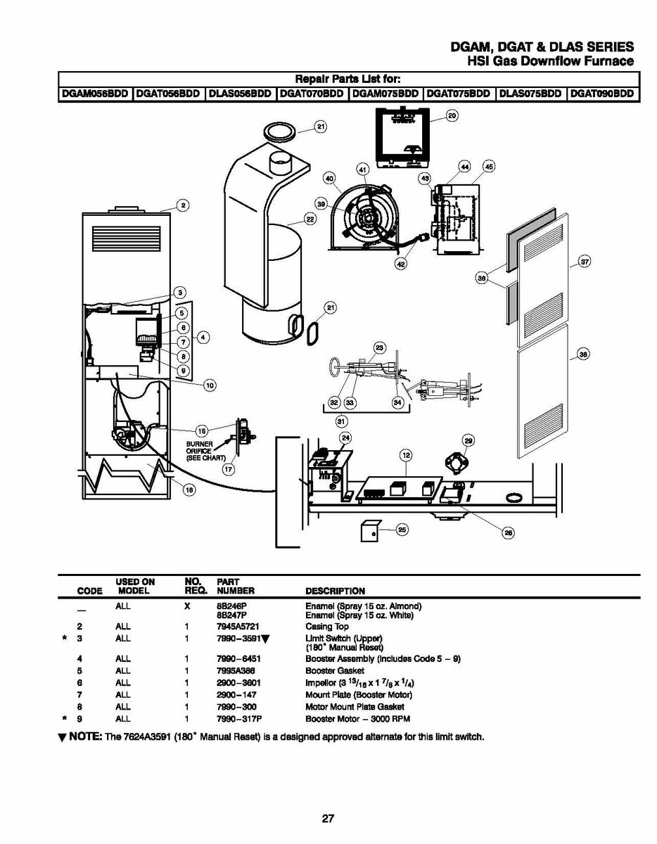 DGAT090BDD Coleman Gas Furnace Parts HVACpartstore