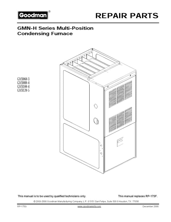 GMN-H Series Multi-Position Condensing Furnace REPAIR PARTS