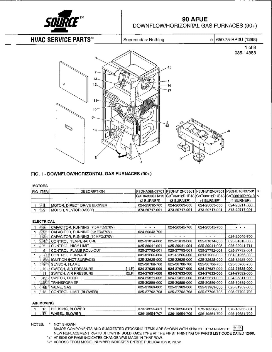 P3DHB12N05501A DOWNFLOW/HORIZONTAL GAS FURNACES (90+) Tagged
