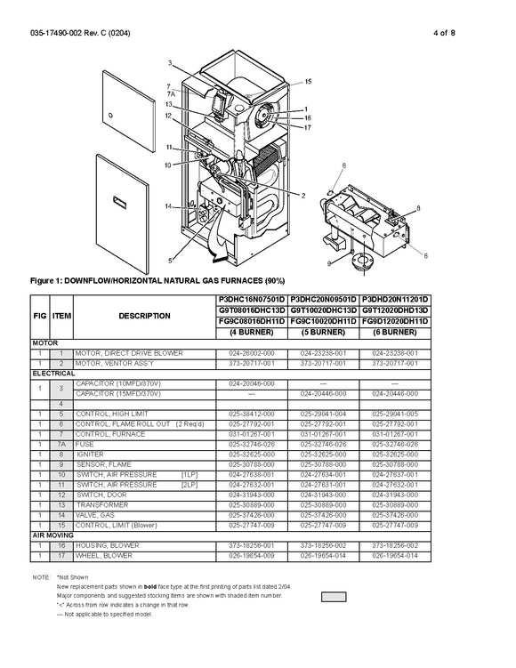 FG9C08016DH11D  DOWNFLOW/HORIZONTAL NATURAL GAS FURNACES (90%)