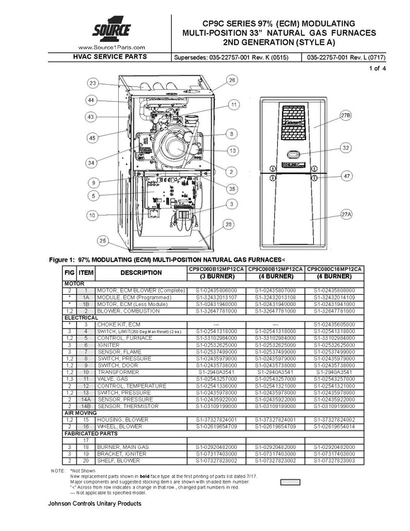 CP9C100C20MP12CA  CP9C SERIES 97% (ECM) MODULATING MULTI-POSITION 33” NATURAL GAS FURNACES 2ND GENERATION (STYLE A)