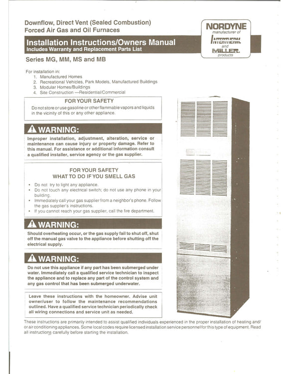 MB Series Gas furnace installation manual owners manual wire diagram (Download)