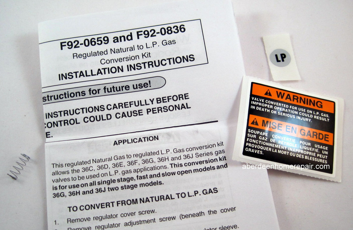 F920659 White Rodgers gas valve LP conversion kit HVACpartstore