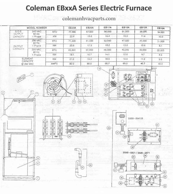 EB12A Coleman Electric Furnace Parts