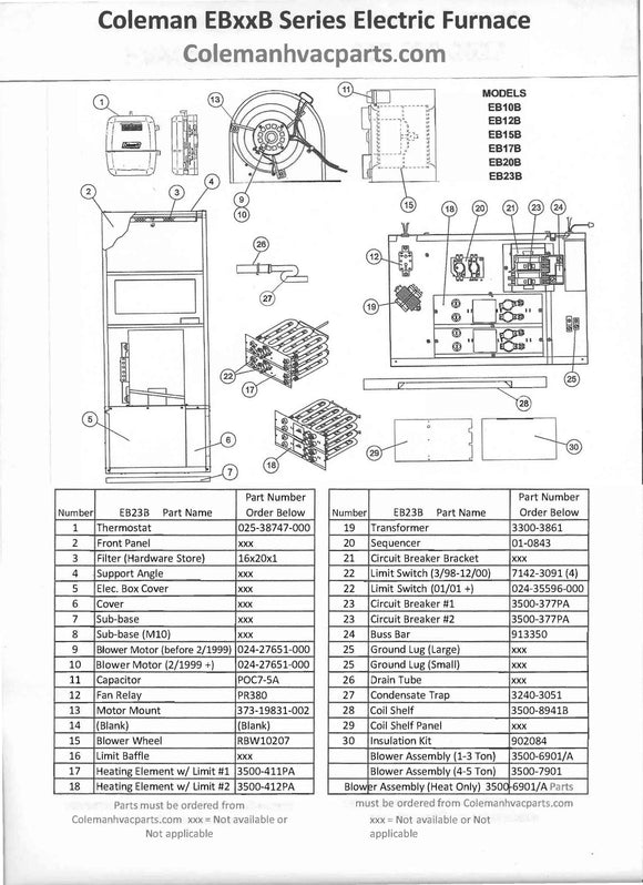 EB23B Coleman Electric Furnace Parts