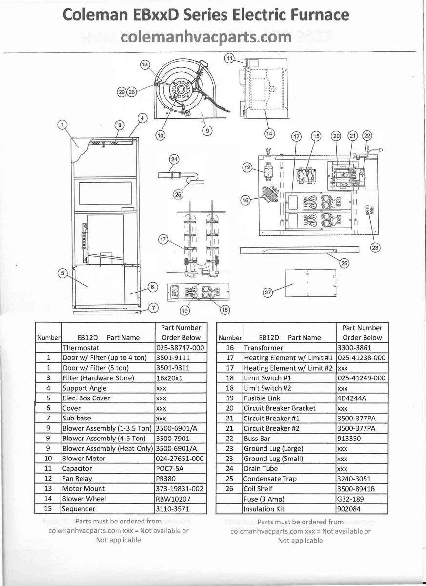 EB12D Coleman Electric Furnace Parts HVACpartstore