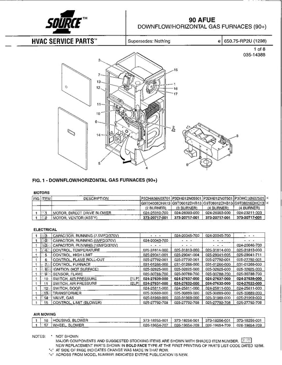 G9T08016DHC13A - DOWNFLOW/HORIZONTAL GAS FURNACES (90+)  (4 Burner)