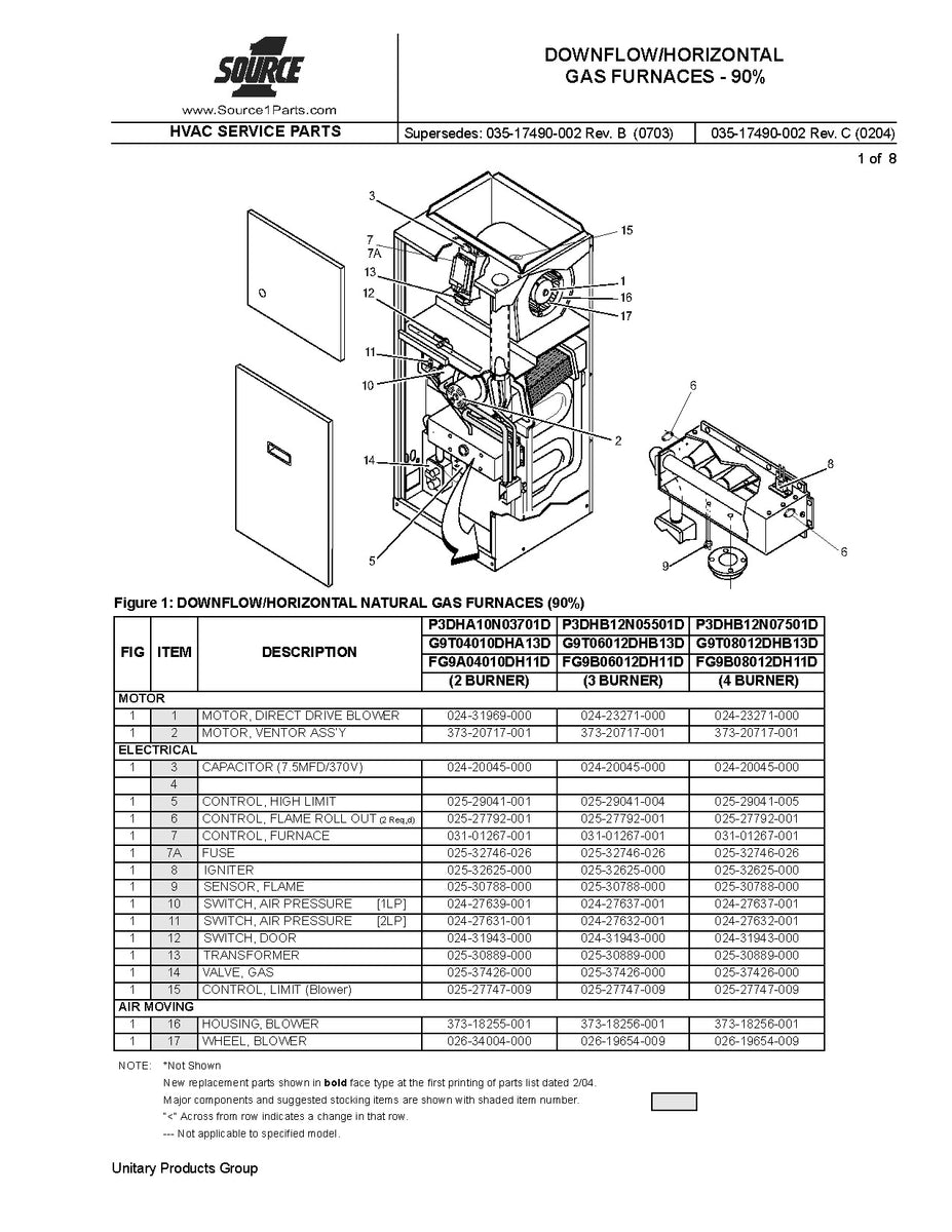 P3DHB12N05501D DOWNFLOW/HORIZONTAL NATURAL GAS FURNACES (90% ...