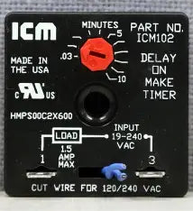 ICM102 Delay-On-Make Timer | 18–240 VAC | Adjustable 1.8–600 Seconds