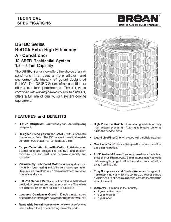 DS4BC-K Series 12 SEER Residential Split System Air Conditioner (Download)