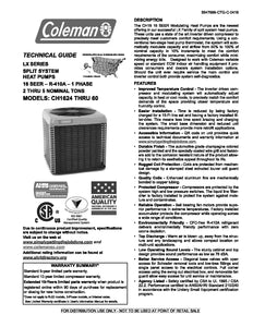 CH16B Heat Pump LX Series, 16 SEER, Single-Phase, Modulating, R410A 184 pages of data and parts breakdown