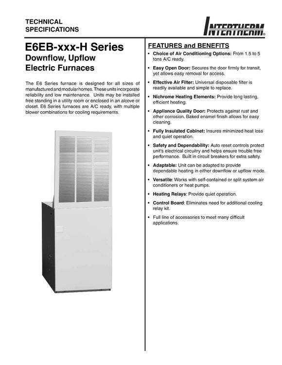 E6EBXXXH Nordyne Install, User Manual, Parts Breakdown, Wire Diagrams (Download)