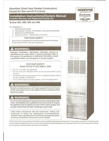 MS Series Nordyne gas furnace Install, Owners manual, Wire Diagram (Download)