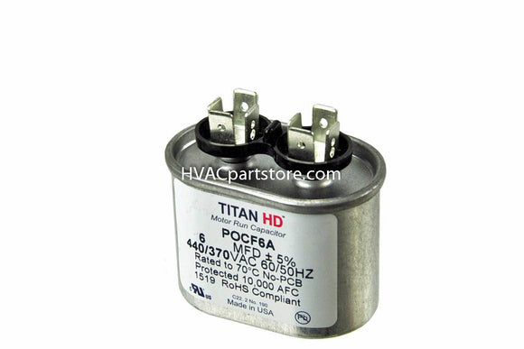 run capacitor 370-440v oval 6 mfd high quality usa made