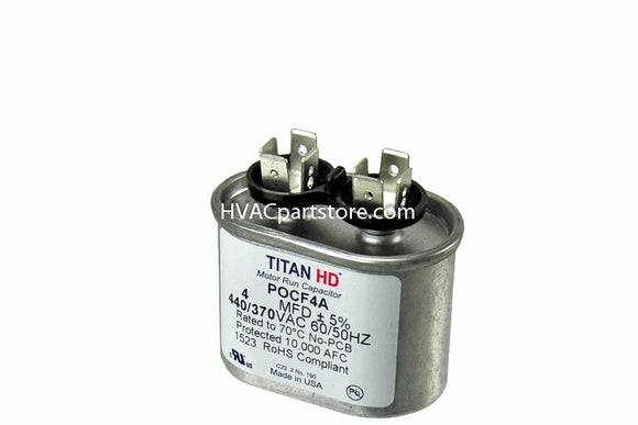High quality metal oval run capacitor 4 MFD 370-440V USA Made