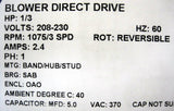 Emerson blower motor 5-5/8" 1/3HP 230V 3-speed 1972